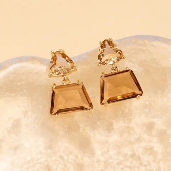 Anthropologie Gold and Brown Geometric Earrings - Picture 1 of 3